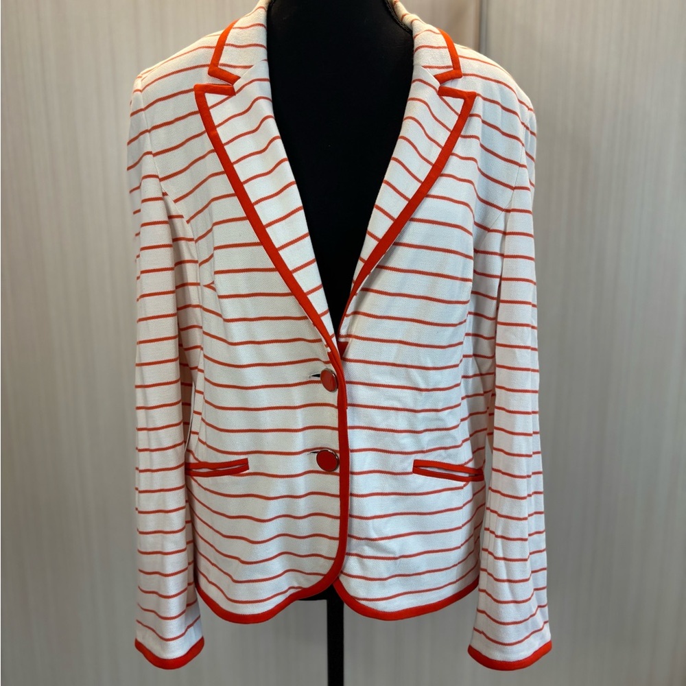 Conrad C Collection White Blazer with Orange‎ Nautical Stripes 2 Button Size 14